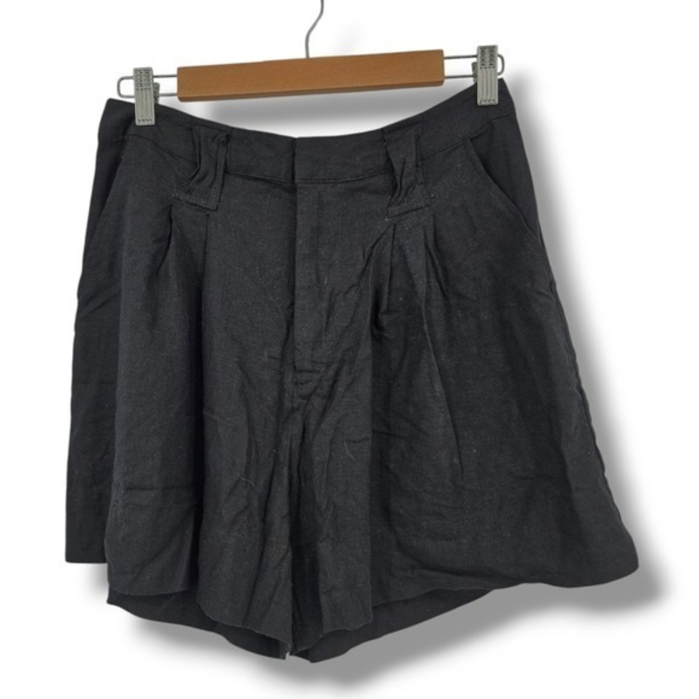 Castro Black Linen Blend Shorts‎ High Waist Casual Summer Paperbag Size 38